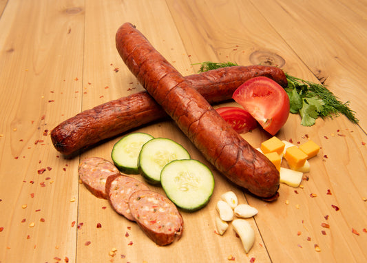 Hot and Spicy Kielbasa with Cheese ( Hunters Brand Smoked Sausage with  Bison, Venison, Elk, and cheese)