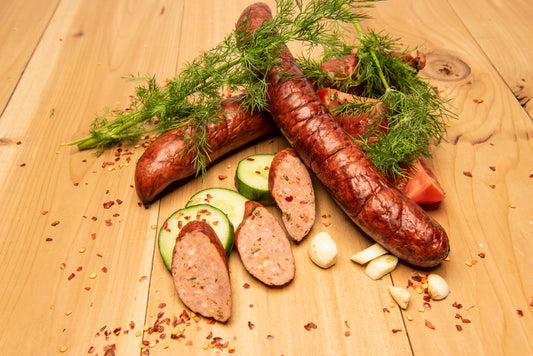 Hot and Spicy Kielbasa (Hunters Brand Smoked Sausage with Bison, Venison, and Elk)